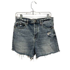 Daze Blue Light Wash High-Rise Distressed Denim Frayed Hem Shorts Women's Size 2